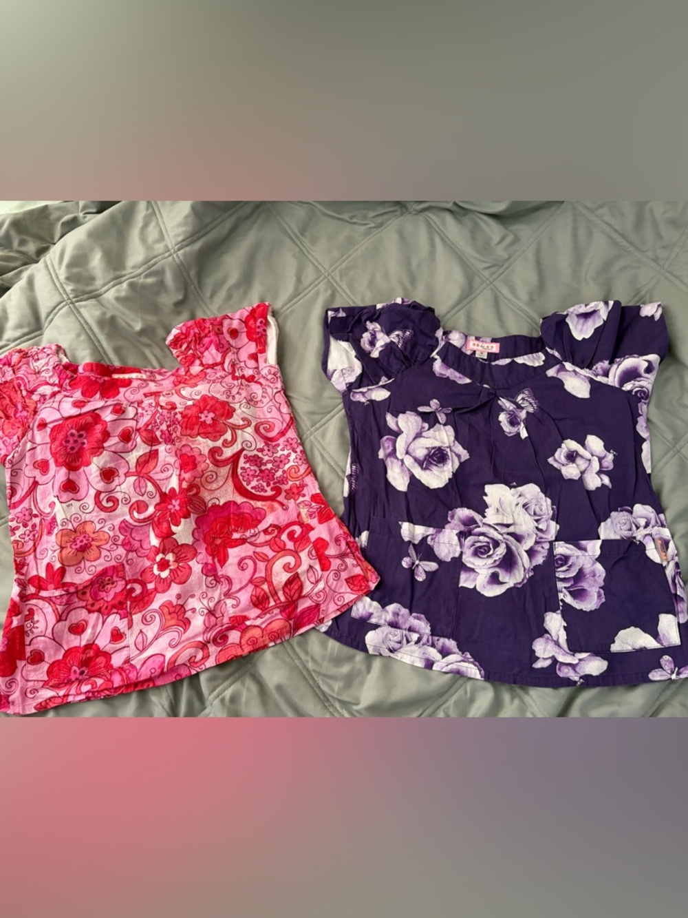 Scrub top x2, Summer Tops - Pink & Purple